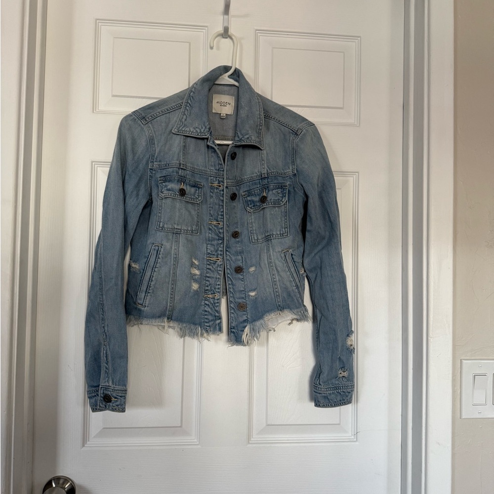 Hidden Light Blue Distressed Denim Jacket